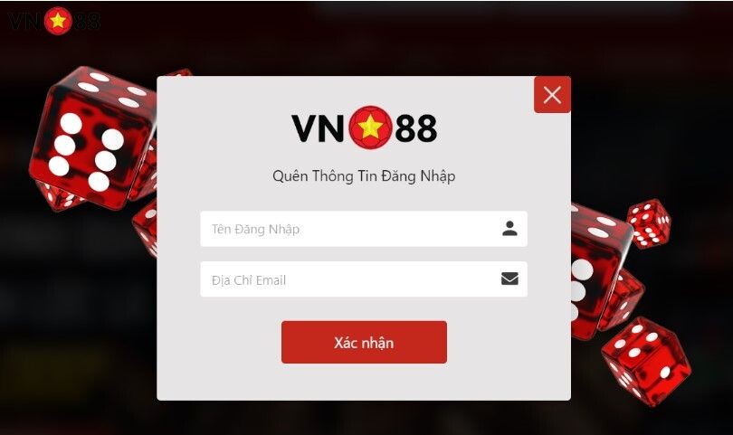Điền thông tin trên biểu mẫu đổi mật khẩu VN88